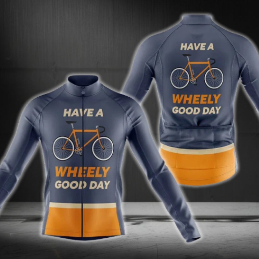 Have A Wheely Good Day Men's Cycling Long Sleeve Jersey, Funny Cycling Jersey For Men CG0731