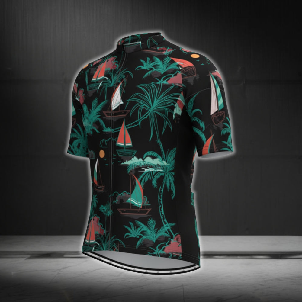 Tropical Sailboat Cycling Short Sleeve Jersey For Men, Sailboat Cycling Jerseys CG0358