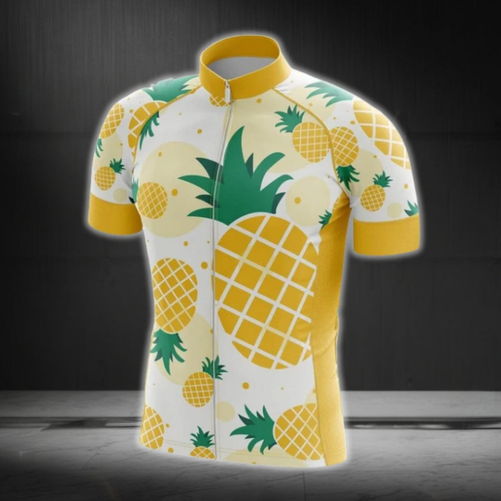 White And Yellow Pineapple Men Cycling Short Sleeve  Jersey, Pineapple Lovers Cycling Jerseys CG0456