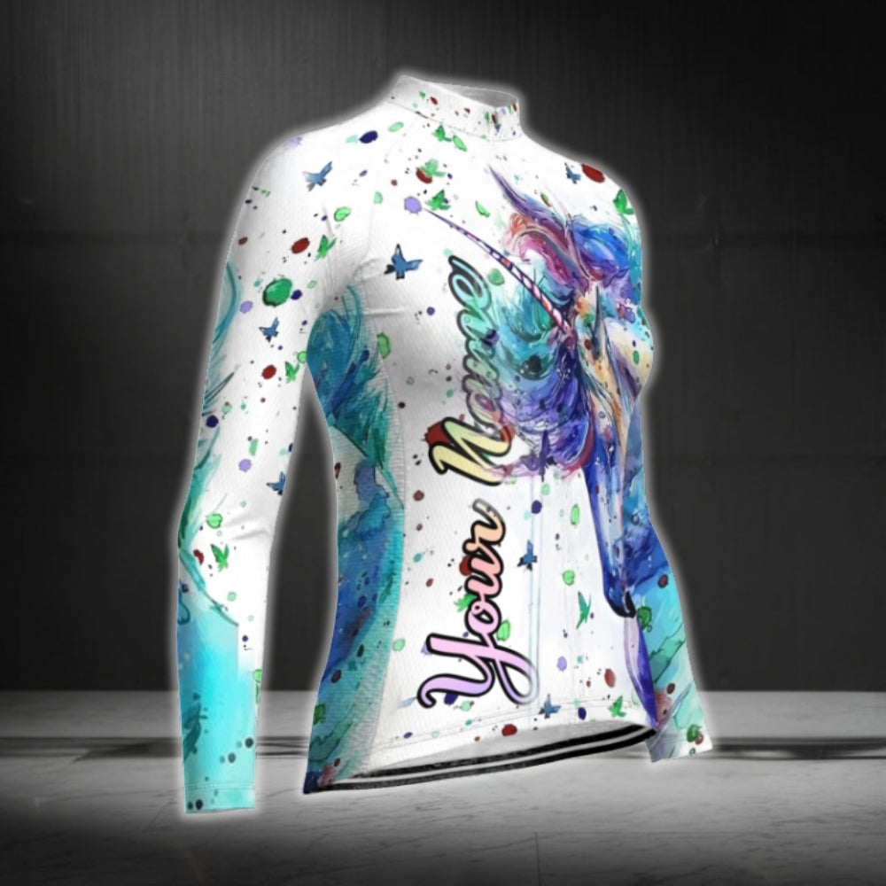 Custom Multicolor Unicorn Long Sleeve Cycling Jersey For Women, Custom Unicorn Cycling Jerseys CG0694