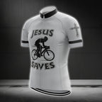 Jesus Saves Men's Grey Cycling Short Sleeve Jersey, Christian Cycling Jerseys CG0233