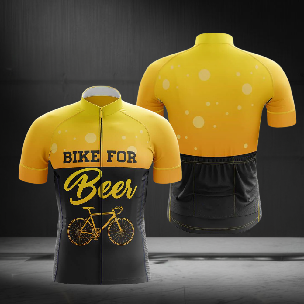 Bike For Beer Men's Black And Yellow Short Sleeve Cycling Jersey For Men, Beer Cycling Jerseys CG0691