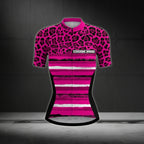 Custom Pink Leopard Cycling Short Sleeve Jersey Women, Custom Cycling Jersey For Women CZ0012