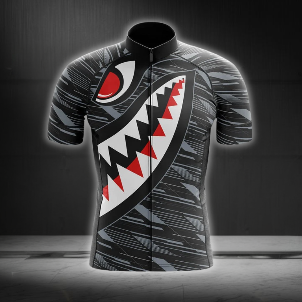 Shark Black Cycling Shoet Sleeve Jersey For Men, Shark Cycling Jersey CG0843