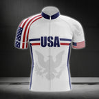 USA Flag Men's White Cycling Short Sleeve Jersey, Patriotic Cycling Jerseys CG0130