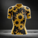 Black And Yellow Sunflowers Short Sleeve Women's Cycling Jerseys, Sunflowers Cycling Jerseys CG0222