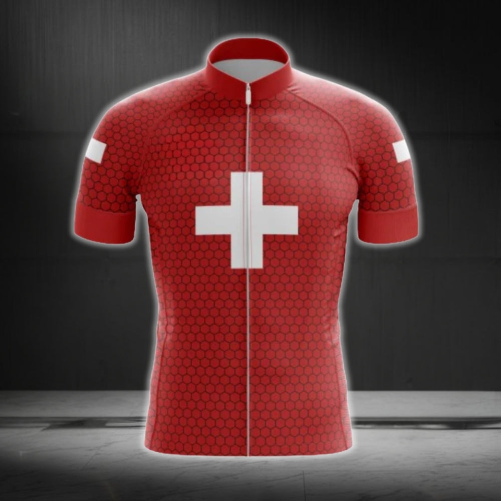 Switzerland Flag Cycling Short Sleeve Jersey For Men, Switzerland Cycling Jerseys CG0620