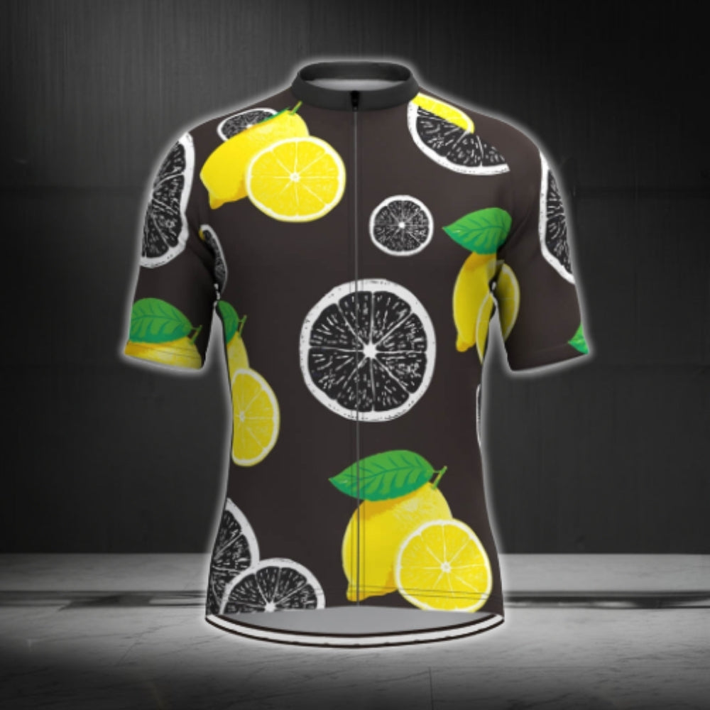 Lemon Black And Yellow Men Cycling Short Sleeve Jersey, Lemon Cycling Jersey CG0370