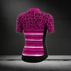 Custom Pink Leopard Cycling Short Sleeve Jersey Women, Custom Cycling Jersey For Women CZ0012