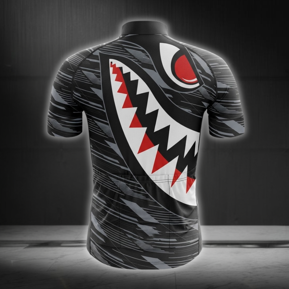 Shark Black Cycling Shoet Sleeve Jersey For Men, Shark Cycling Jersey CG0843
