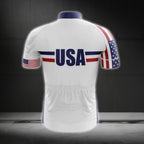 USA Flag Men's White Cycling Short Sleeve Jersey, Patriotic Cycling Jerseys CG0130