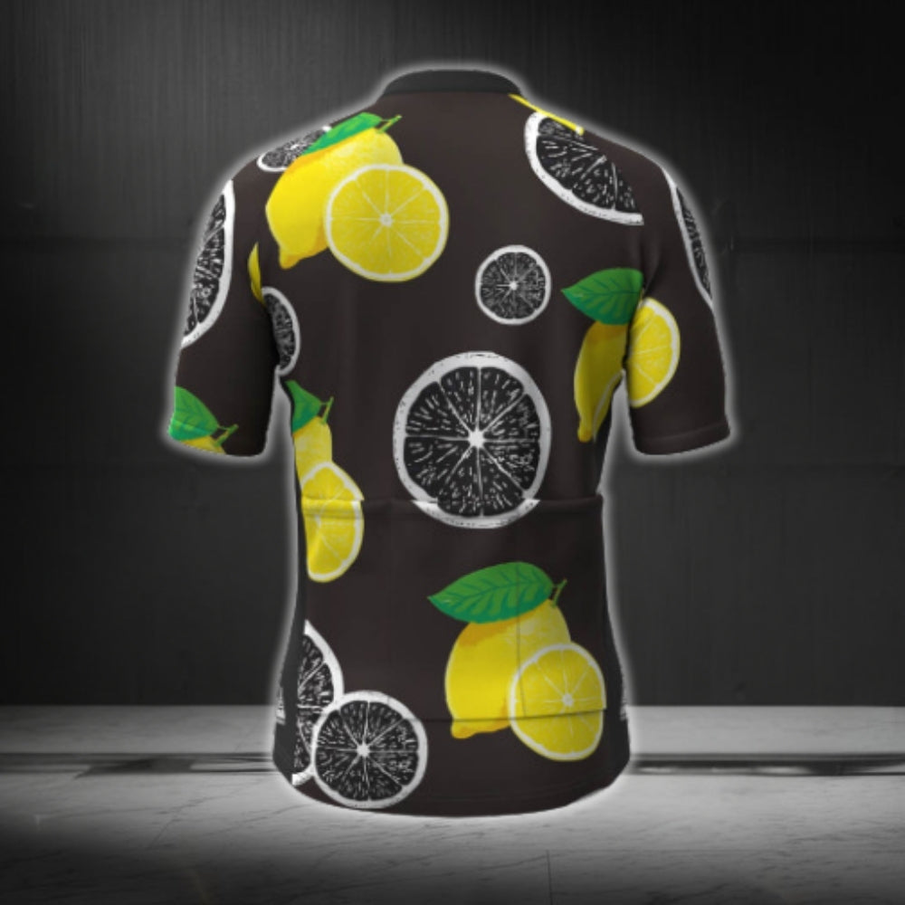 Lemon Black And Yellow Men Cycling Short Sleeve Jersey, Lemon Cycling Jersey CG0370