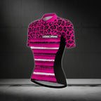 Custom Pink Leopard Cycling Short Sleeve Jersey Women, Custom Cycling Jersey For Women CZ0012