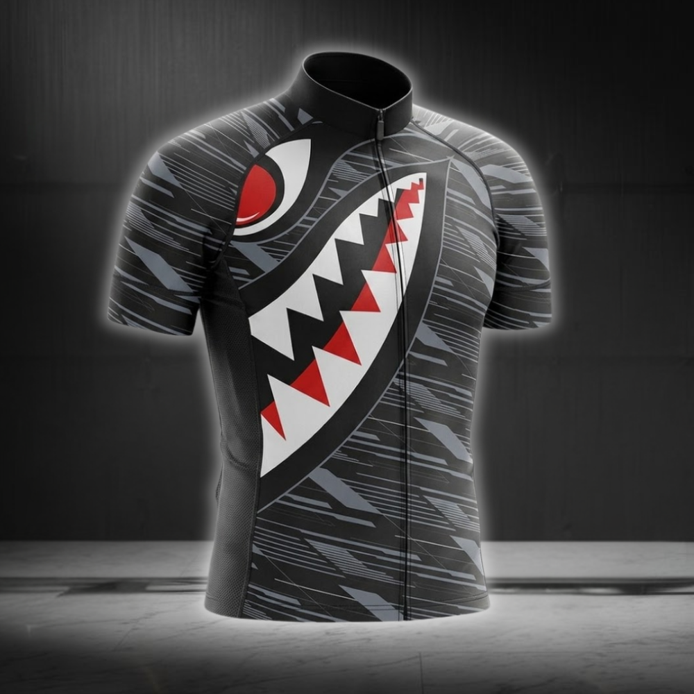 Shark Black Cycling Shoet Sleeve Jersey For Men, Shark Cycling Jersey CG0843
