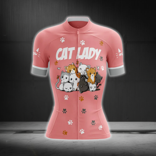 Cat Lady Pink Cycling Short Sleeve Jersey, Cat Lovers Cycling Jersey for Women CG0864