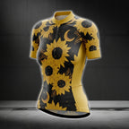 Black And Yellow Sunflowers Short Sleeve Women's Cycling Jerseys, Sunflowers Cycling Jerseys CG0222