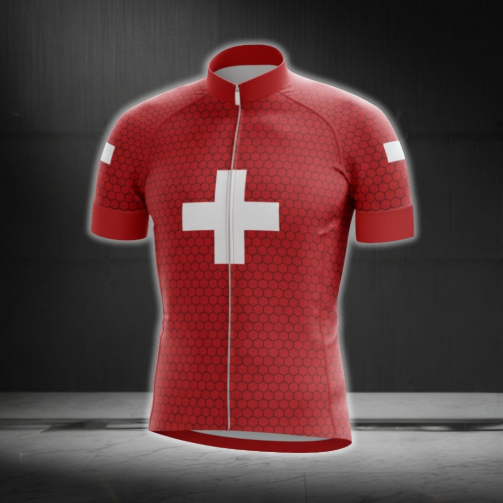 Switzerland Flag Cycling Short Sleeve Jersey For Men, Switzerland Cycling Jerseys CG0620