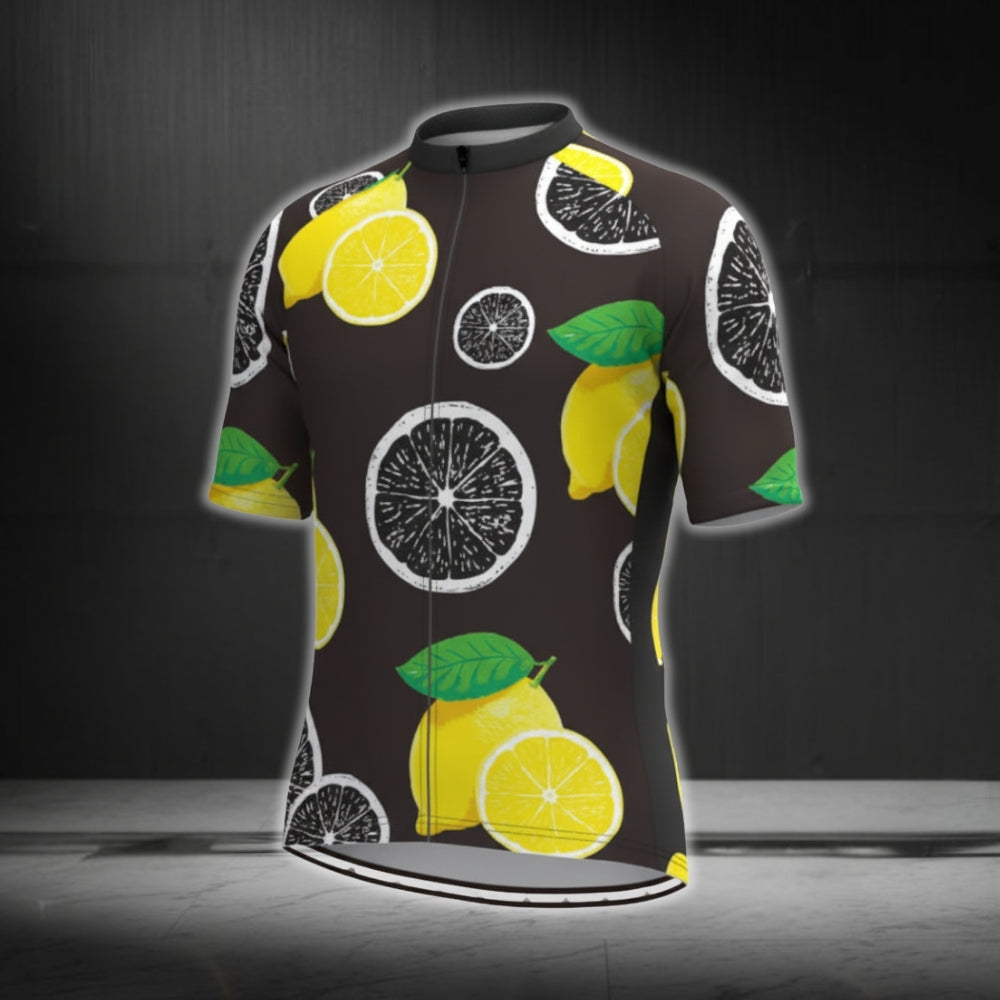 Lemon Black And Yellow Men Cycling Short Sleeve Jersey, Lemon Cycling Jersey CG0370