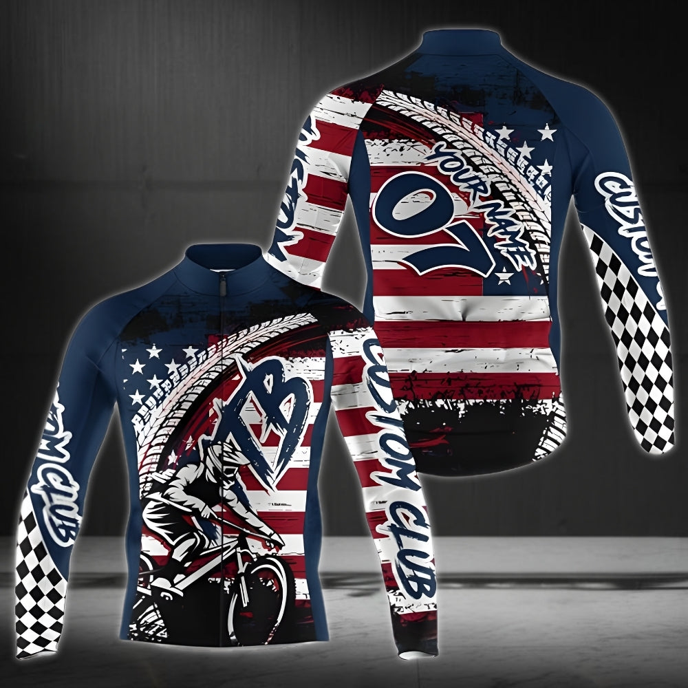Custom USA Flag MTB Cycle Long Sleeve Jersey For Mens, Custom Patriotic Cycling MTB Jerseys For Team CZ0115