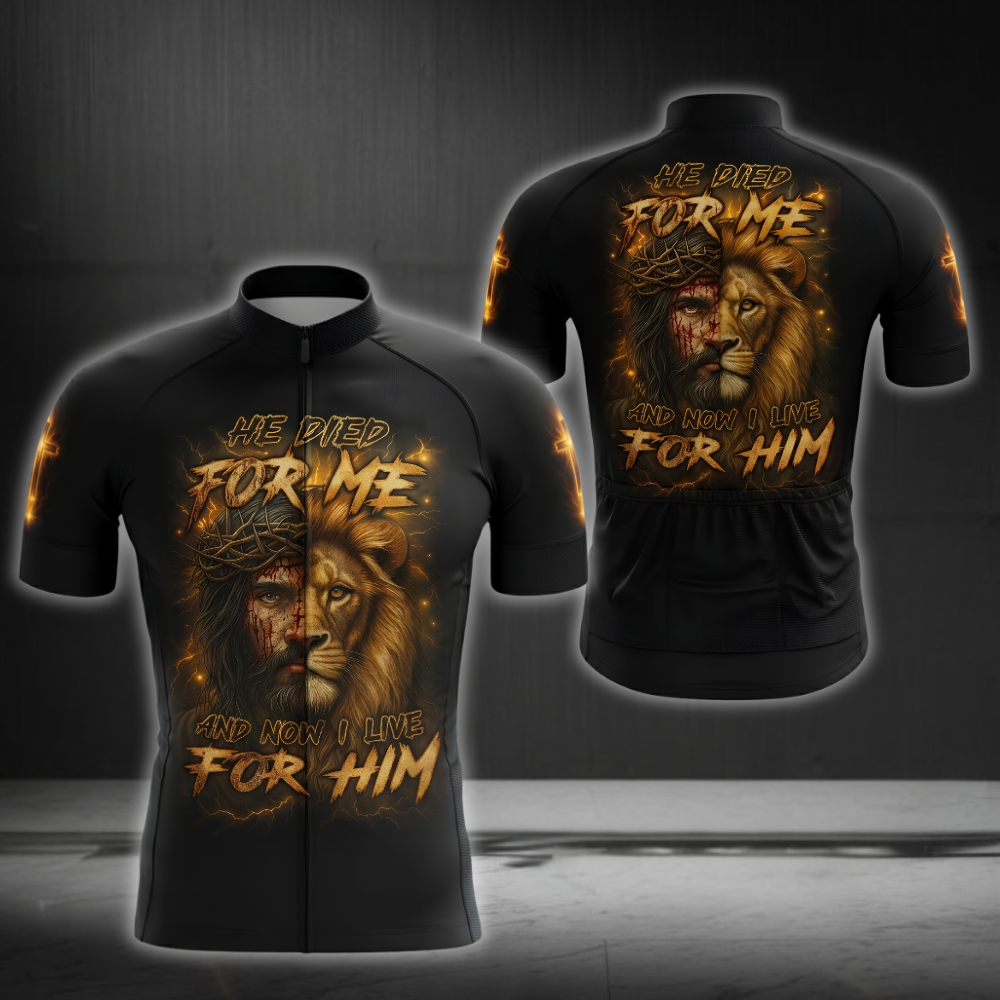 He Died For Me And Now I Live For Him Cycling Short Sleeve Jersey For Men, Christian Lion Cycling Jersey CG0844