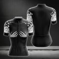 Black And White Skeleton Hand Cycling Short Sleeve Jerseys For Women, Skeleton Cycling Jerseys For Ladies CG0223