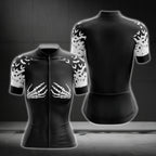Black And White Skeleton Hand Cycling Short Sleeve Jerseys For Women, Skeleton Cycling Jerseys For Ladies CG0223