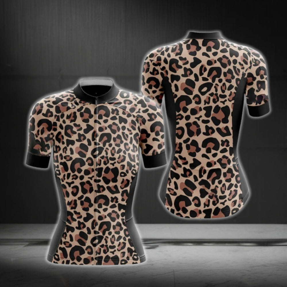 Leopard Short Sleeve Cycling Jersey For Women, Leopard Animal Printed Cycling Jersey For Ladies CG0734