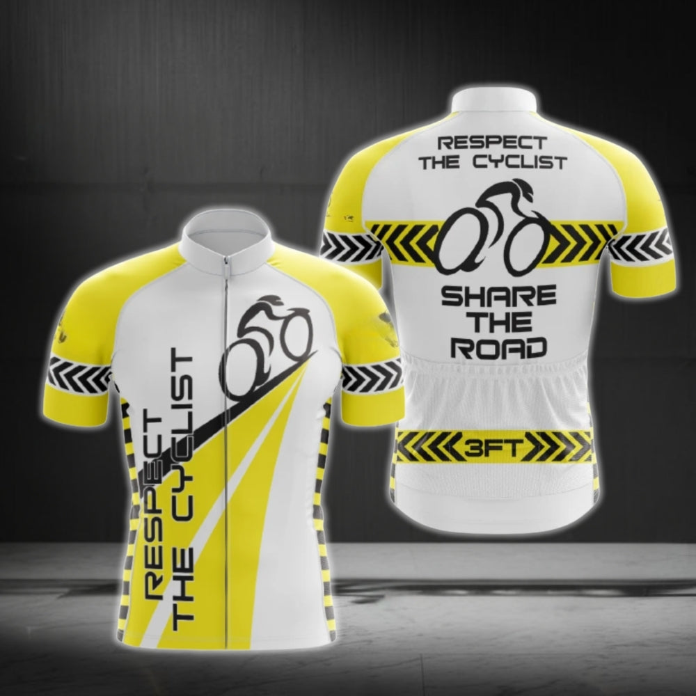 Respect The Cyclist Short Sleeve Men's Cycling Jersey, Yellow And White Cycling Jerseys CG0621