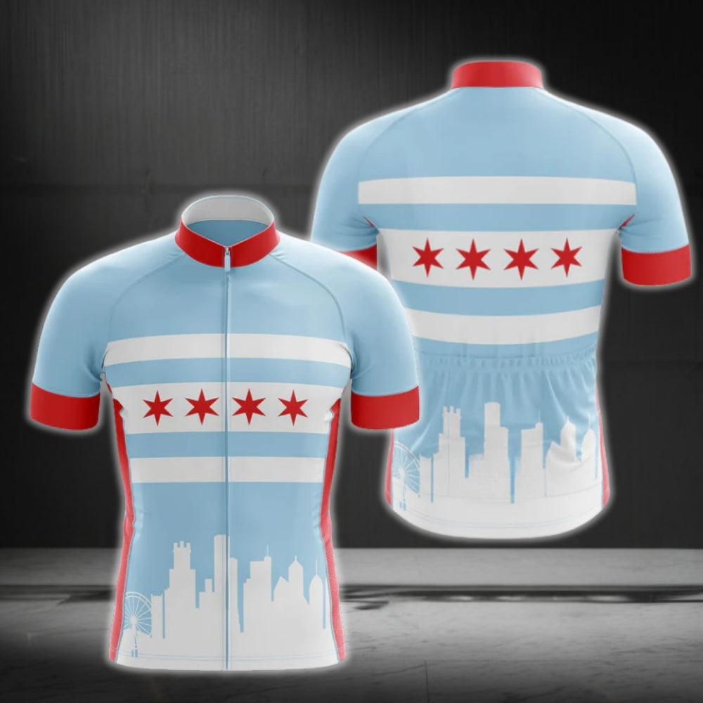Chicago Flag Short Sleeve Cycling Jersey For Men, Chicago State Cycling Jerseys CG0131