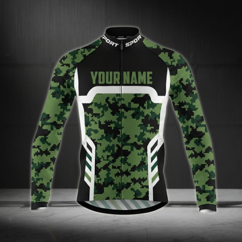 Custom Mens Camo Cycling Long Sleeve Jersey, Custom Cycling Jersey For Men CZ0013