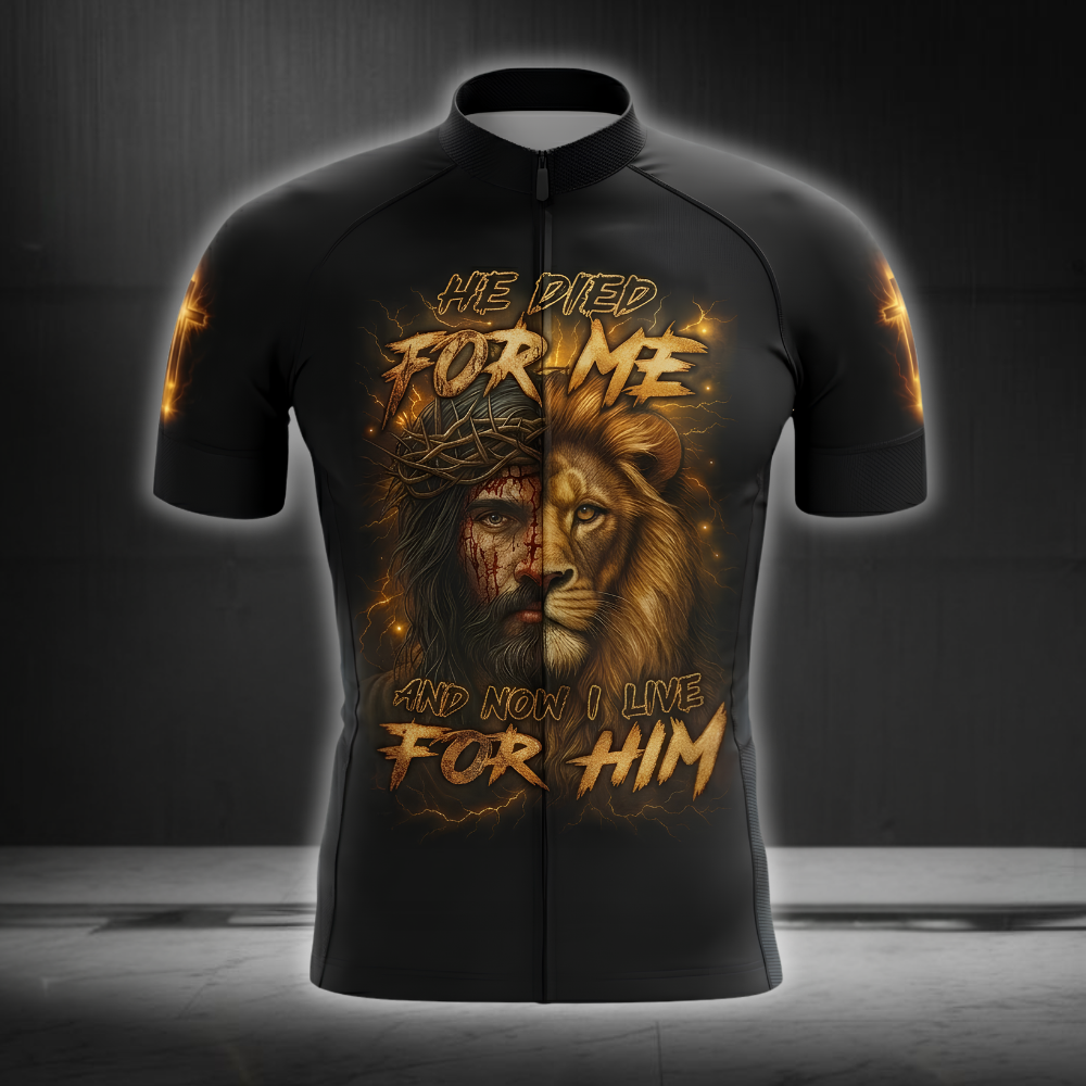 He Died For Me And Now I Live For Him Cycling Short Sleeve Jersey For Men, Christian Lion Cycling Jersey CG0844