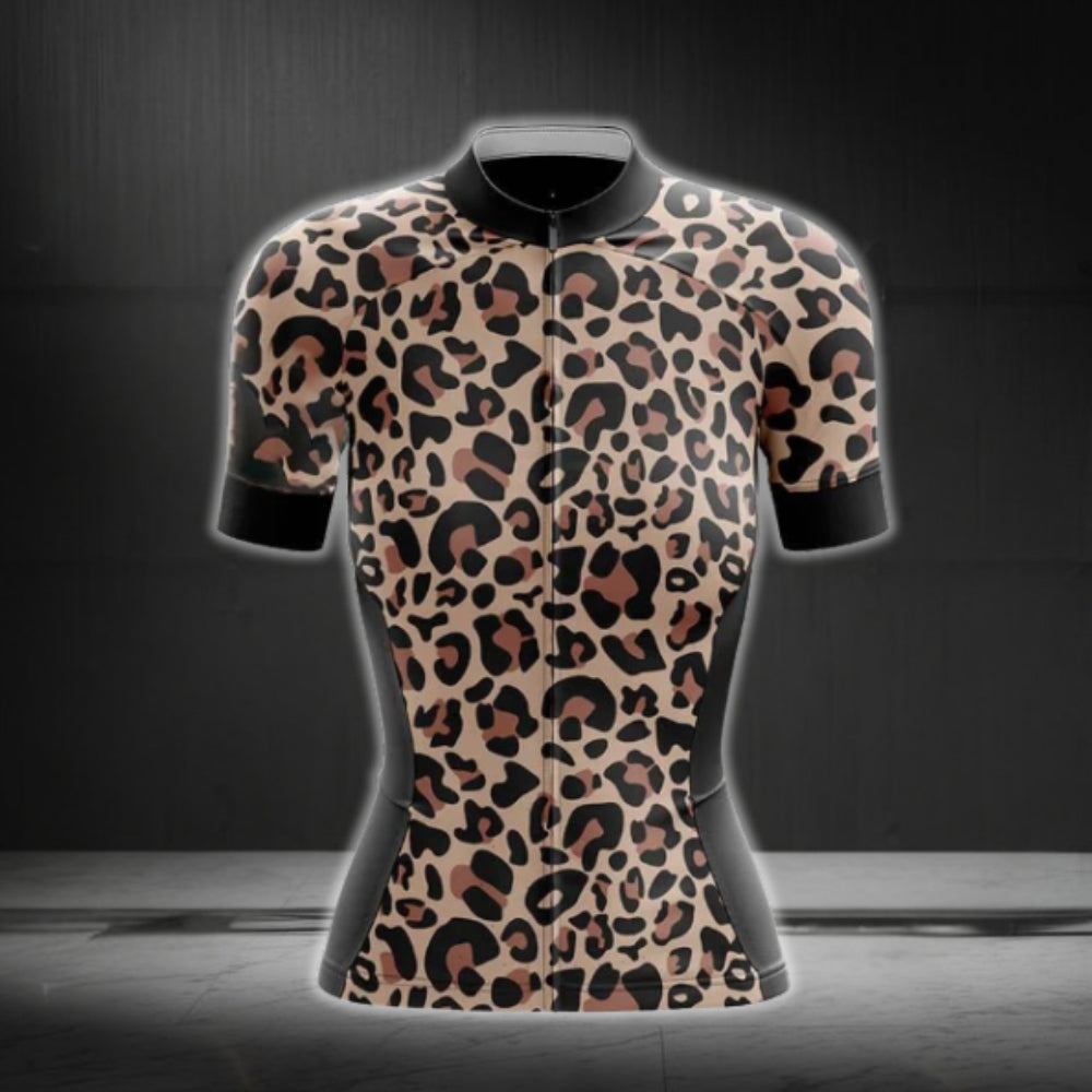 Leopard Short Sleeve Cycling Jersey For Women, Leopard Animal Printed Cycling Jersey For Ladies CG0734