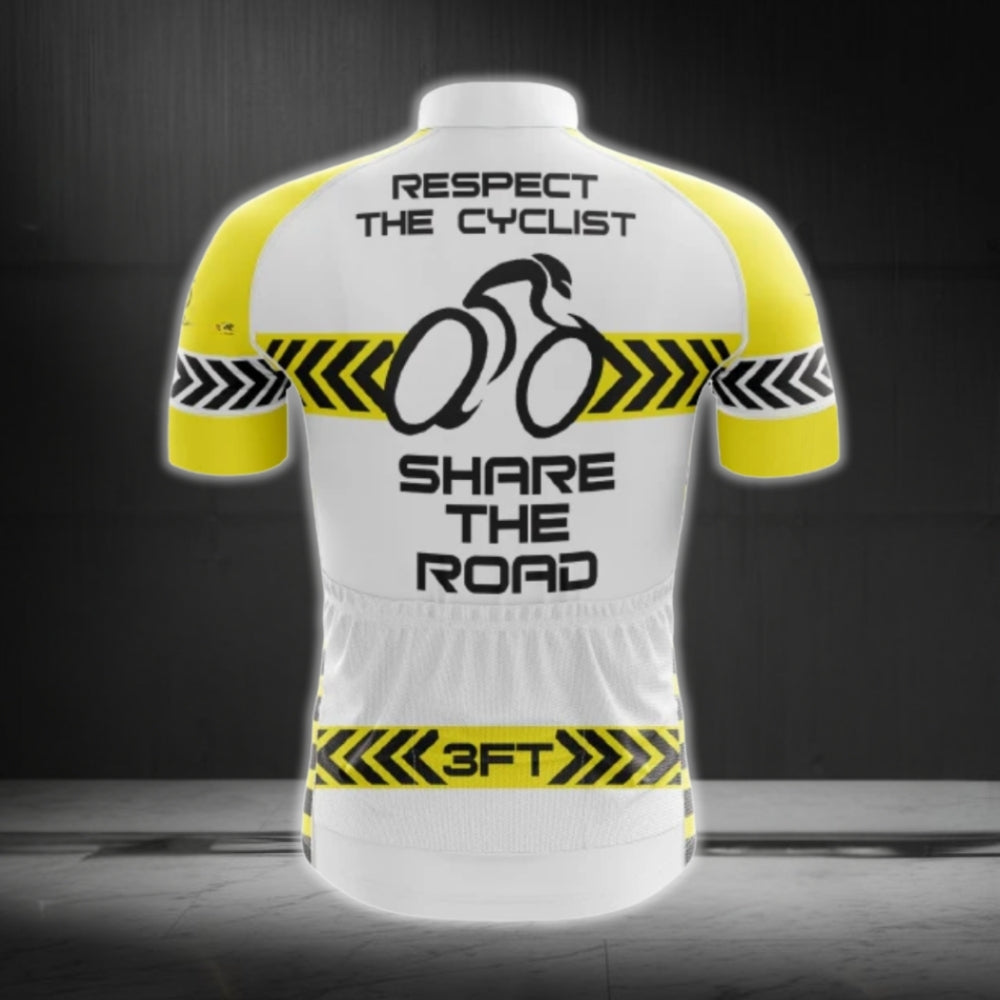 Respect The Cyclist Short Sleeve Men's Cycling Jersey, Yellow And White Cycling Jerseys CG0621