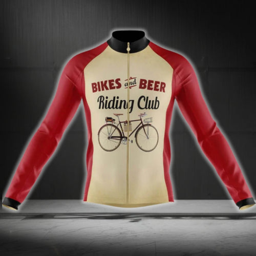 Bike And Beer Riding Club Men's Cycling Long Sleeve Jersey, Retro Beer Cycling Jerseys CG0065