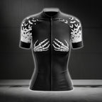 Black And White Skeleton Hand Cycling Short Sleeve Jerseys For Women, Skeleton Cycling Jerseys For Ladies CG0223