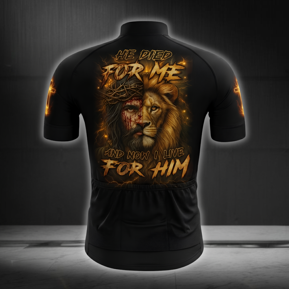 He Died For Me And Now I Live For Him Cycling Short Sleeve Jersey For Men, Christian Lion Cycling Jersey CG0844