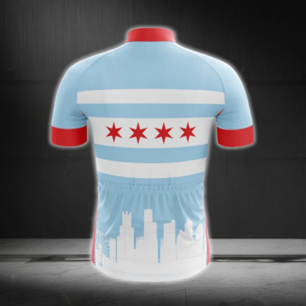 Chicago Flag Short Sleeve Cycling Jersey For Men, Chicago State Cycling Jerseys CG0131