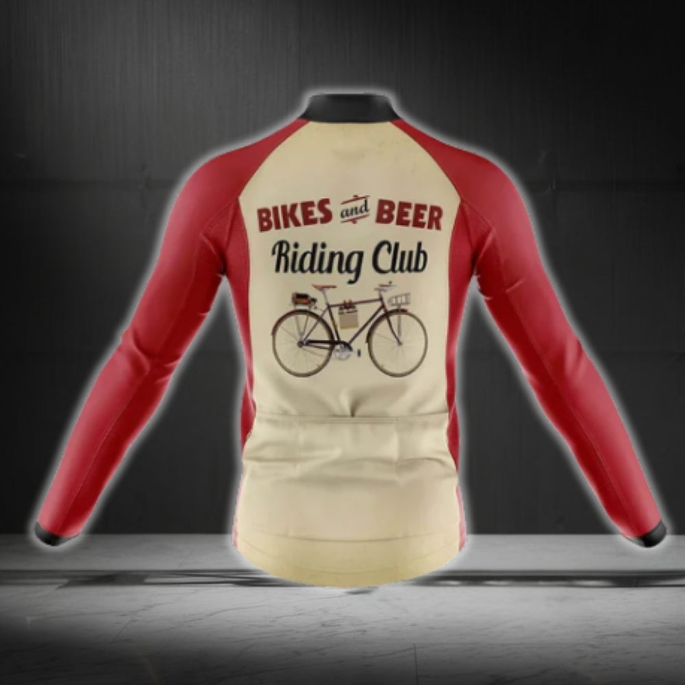 Bike And Beer Riding Club Men's Cycling Long Sleeve Jersey, Retro Beer Cycling Jerseys CG0065