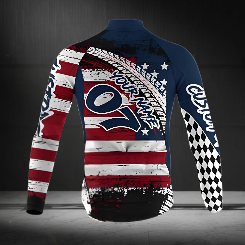 Custom USA Flag MTB Cycle Long Sleeve Jersey For Mens, Custom Patriotic Cycling MTB Jerseys For Team CZ0115