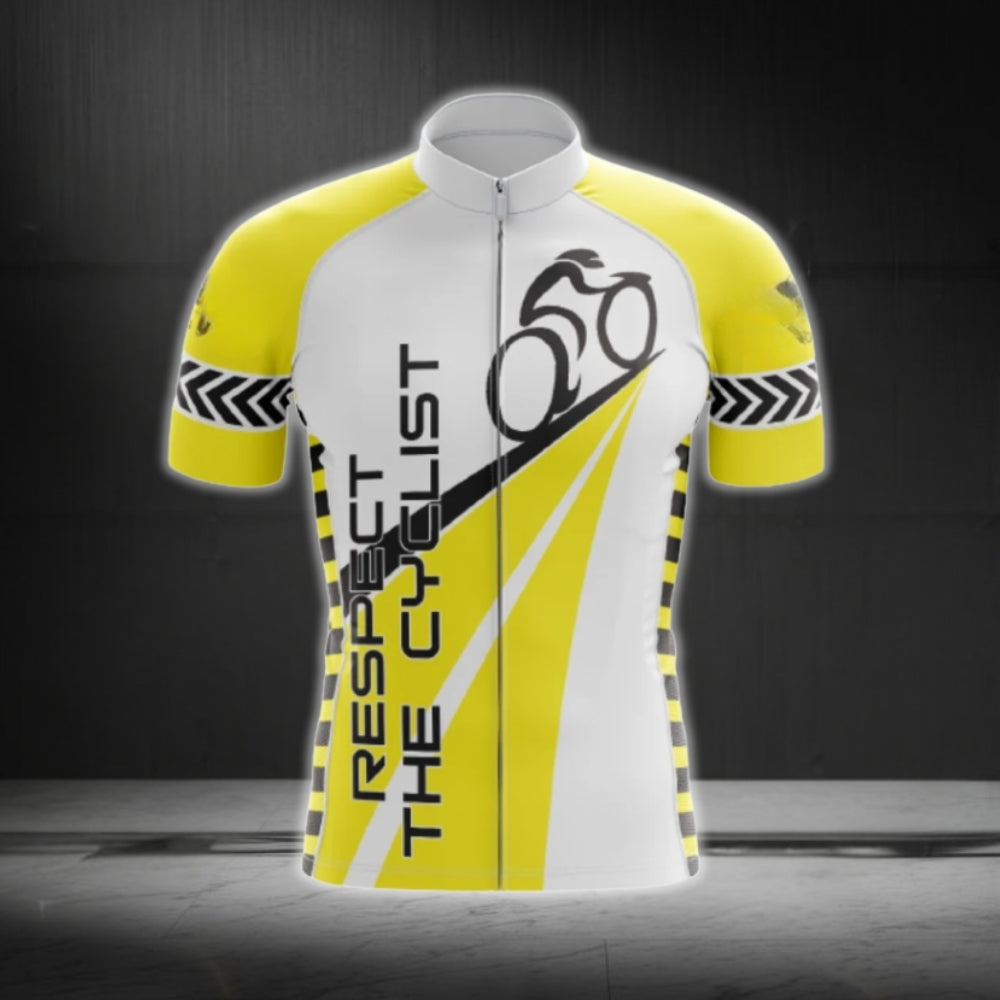 Respect The Cyclist Short Sleeve Men's Cycling Jersey, Yellow And White Cycling Jerseys CG0621