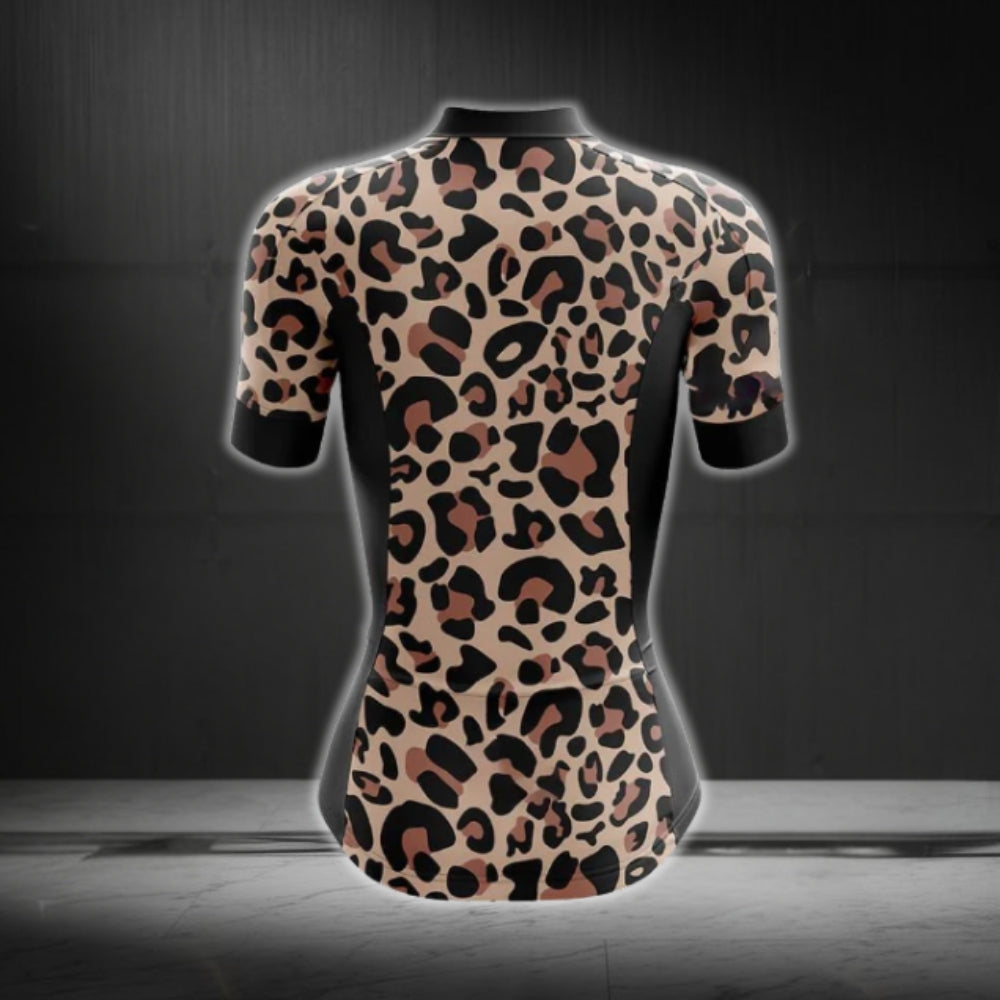 Leopard Short Sleeve Cycling Jersey For Women, Leopard Animal Printed Cycling Jersey For Ladies CG0734