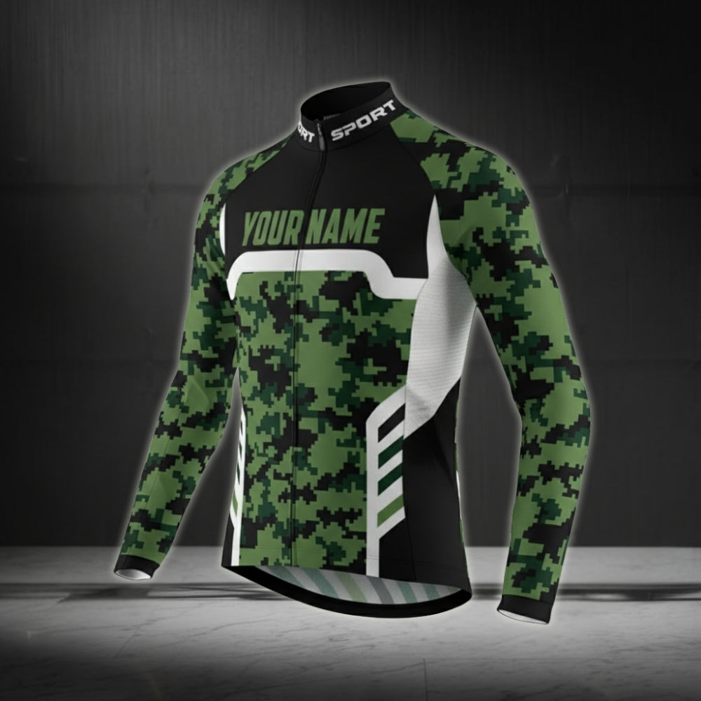 Custom Mens Camo Cycling Long Sleeve Jersey, Custom Cycling Jersey For Men CZ0013