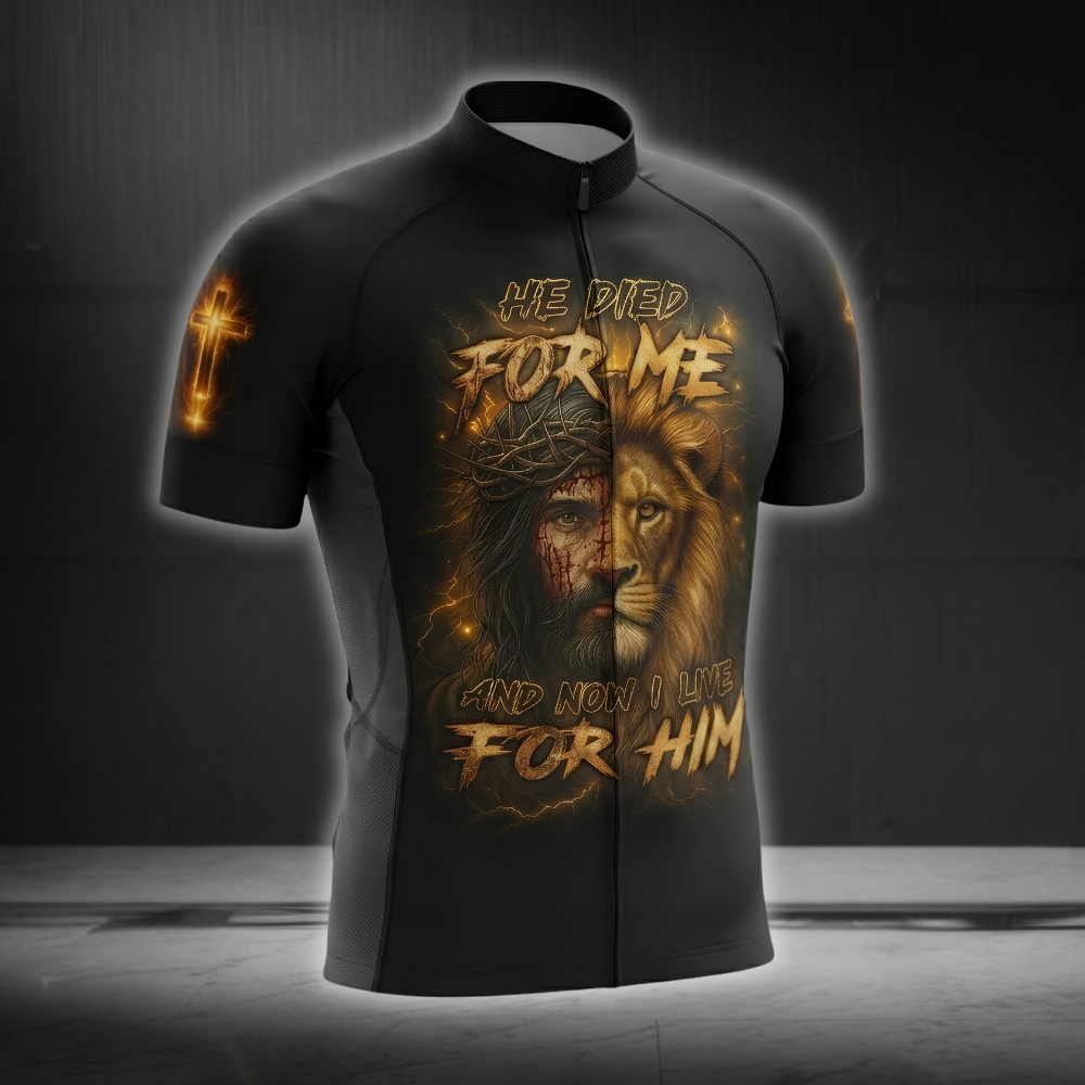 He Died For Me And Now I Live For Him Cycling Short Sleeve Jersey For Men, Christian Lion Cycling Jersey CG0844