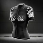 Black And White Skeleton Hand Cycling Short Sleeve Jerseys For Women, Skeleton Cycling Jerseys For Ladies CG0223