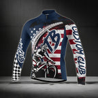 Custom USA Flag MTB Cycle Long Sleeve Jersey For Mens, Custom Patriotic Cycling MTB Jerseys For Team CZ0115