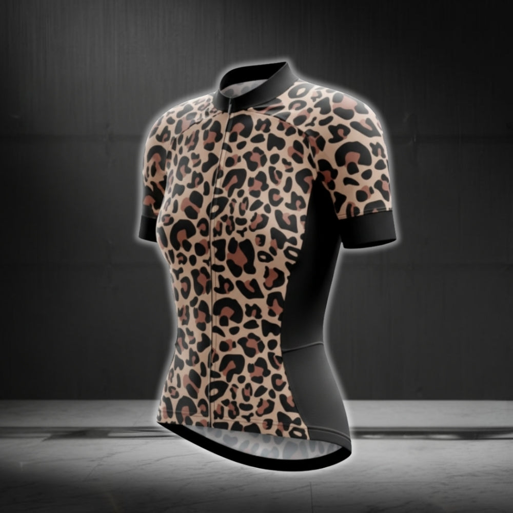 Leopard Short Sleeve Cycling Jersey For Women, Leopard Animal Printed Cycling Jersey For Ladies CG0734