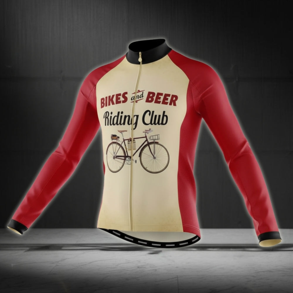 Bike And Beer Riding Club Men's Cycling Long Sleeve Jersey, Retro Beer Cycling Jerseys CG0065