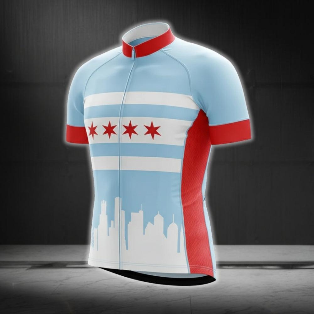 Chicago Flag Short Sleeve Cycling Jersey For Men, Chicago State Cycling Jerseys CG0131