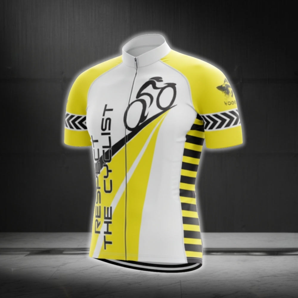 Respect The Cyclist Short Sleeve Men's Cycling Jersey, Yellow And White Cycling Jerseys CG0621
