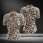 Black And Beige Leopard Cycling Short Sleeve Jersey Women, Leopard Cycling Jersey For Ladies CG0743